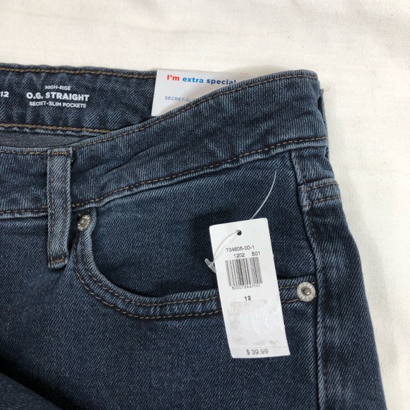 Old Navy O.G. Secret Slim Pockets Dark Wash Straight High Rise Ankle Jeans 12 - Picture 8 of 15